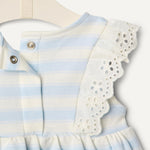 Amazon Essentials x Sofia Grainge Baby Girls' Cotton Eyelet Top & Shorts Play Set, Pale Blue Bold Stripe, 18 Months