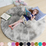 Amdrebio Tie-Dyed Light Grey Round Area Rugs for Bedroom, 4x4 ft Rug, Soft Fluffy Circle Rug for Living Room, Small Shag Fuzzy Carpet for Boys, Kids Room, Modern Floor Circular Rug, Farmhouse Rug