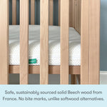 Newton Baby Galileo Mini Crib Solid Beech Wood with Wheels in Natural Color, Mini Crib Mattress Included, Adjustable Mattress Height, Ultra-Safe Non-Toxic Finish