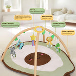 CoziBB Baby Play Gym Mat & Activity Mat, Baby Tummy Time Mat, Large Avocado Shaped Playmat with 6 Detachable Toys for Motor Skills & Sensory Development, Washable Infant Baby Essentials, Olive Green