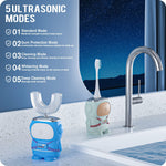 RexCodar Ultrasonic Kids U Shaped Electric Toothbrush,4 Brush Head,Age 6-12