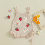 mlpeerw Baby Girl Summer Clothes Newborn Sleeveless Knit Sweater Romper Floral/Strawberry Onesie Cute One Piece Outfit (Strawberry Floral Beige, 0-3 Months)