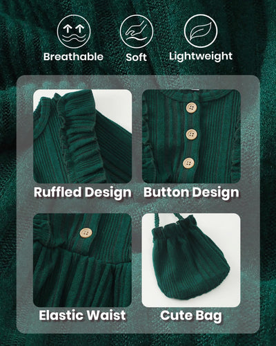 Kucnuzki 2T 3T Girl Clothes Toddler Girl Christmas Dress Kids Clothes Green Casual Long Sleeve Button Up Dress Fall Winter Baby Outfit with Cute Crossbody Bag