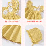 Kucnuzki Baby Girl Clothes 3 6 Month Girl Clothes Summer Yellow Dress Ruffle Fly Sleeve Square Neck A Line Casual Sundress Infant Dress Cute 2 Piece Outfit
