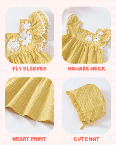 Kucnuzki Baby Girl Clothes 3 6 Month Girl Clothes Summer Yellow Dress Ruffle Fly Sleeve Square Neck A Line Casual Sundress Infant Dress Cute 2 Piece Outfit