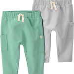 Little Planet by Carter's Neutral 2-Pack Pants Made with Organic Cotton, Summer Grey, Celery Green, 9M