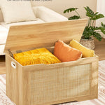 usikey 29.5” Storage Chest, Storage Bench with Storage, Toy Box with 2 Safety Hinges, Toy Chest for Bedroom, Shoe Bench, Supports 220 lb, for Living Room, Entryway, Natural