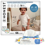The Honest Company Potty Training Bundle | Plant-Based, Fragrance-Free Toddler Flushable Wipes (42 Count) + Size 2T/3T Training Pants (66 Count) (up to 34 lbs) | Let's Color + See Me Rollin'