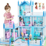 Doll House for Girls 3 4 5 6 7 8 Year Old - 3-Story 6 Rooms Dollhouse with 3 Dolls Light Accessories Furniture and Play Mat, DIY Pretend Dream Dollhouse Toy Gift for Kids (20.5'' x 16'' x 18.7'')
