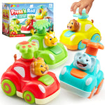 JOYIN Animal Toy Cars, Toddler Toys for Boys Girls, 4 Pack Press and Go Cars Including Elephant, Monkey, Giraffe and Lion, Wind Up Toddler Present, Birthday Gift for Kids