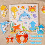 8Pcs Wooden Puzzle for Toddler 1-3, Peg Puzzles for Toddler 2-4, Montessori Learning Toys with Animals, Dinosaur, Fruits & More, Preschool Puzzle Set Educational Toys Toddler Gifts for Girls Boys