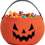 Halloween Pumpkin Basket, Fall Baskets Cute Candy Cotton Rope Boo Bucket for Kids Trick or Treat Halloween Basket for Gift, Orange