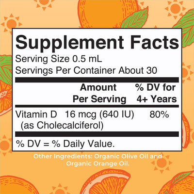 MARYRUTH'S USDA Organic Vitamin D3 Liquid Drops for Kids | 640 IU Vitamin D3 Per Serving | Kids Immune Support & Bone Health Supplement | Formulated for Ages 4-13 | 0.5oz | 30 Servings