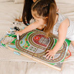 Melissa & Doug 18-Piece Wooden Take-Along Tabletop Town, 4 Rescue Vehicles, Play Pieces, Bridge