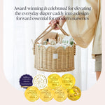 BEBE BASK Premium Baby Diaper Caddy Organizer - Handmade & Award-Winning Scalloped Rattan Basket - Luxury Diaper Caddy Basket - Elegant Scalloped Edge (Natural)