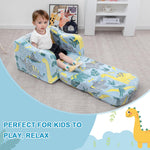 Airpanda Comfy Toddler Chair and Couch for Kids with Blanket,2-in-1 Soft Plush Fold Out Toddler Couch for Girls and Boys,Convertible Sofa to Lounger for Playroom,Glowing Dinosaur