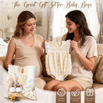 Golray Wooden Baby Gift Basket Newborn Girls Baby Shower Gifts Cloth Set with Bodysuit/Soft Shoes/Socks/Blanket/Bib/Headband/Wood Milestone, New Born Baby Girl Clothes Gender Reveal Gift Stuff