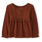 The Children's Place,and Toddler Girl Long Sleeve Ruffle Top,HOT Spice,6-9 Months