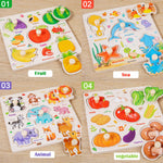8Pcs Wooden Puzzle for Toddler 1-3, Peg Puzzles for Toddler 2-4, Montessori Learning Toys with Animals, Dinosaur, Fruits & More, Preschool Puzzle Set Educational Toys Toddler Gifts for Girls Boys
