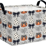 Large Halloween Themed Candy Gift Basket for KidsTrick or Treat Storage Bin Girls Boys Room Décor (Bohemian Bowknot Pumpkin Ghost)