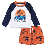 Gerber Baby Boys Baby Toddler Long Sleeved Rashguard Swim Bathing Suit Set Blue Beach 4T