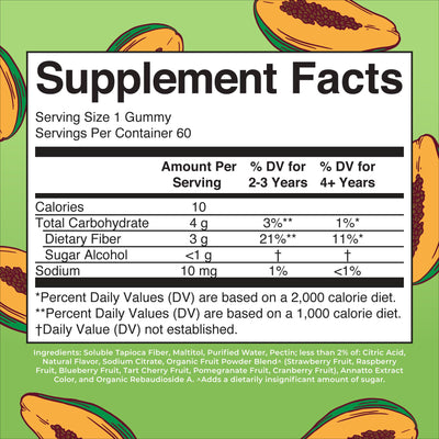 MARYRUTH'S Fiber Gummies for Kids | 2 Month Supply | Sugar Free | Soluble Fiber Supplement | Gut Health & Digestion Support | 3g Fiber per Gummy | Vegan | 60 Count