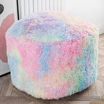 Asuprui Pouf Ottoman Unstuffed Round Bean Bag Poof Ottoman Seat Soft Faux Fur Footrest Stool 20x20x12 Inches Fuzzy Chair Floor Chair Foot Rest with Storage for Living Room Bedroom Rainbow Pouf Cover