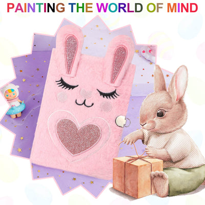 ParkistStar Furry Kid Diary, Rabbit Diary for Girls with Lock, Plush Pink Rabbit Notebook Set with Lock and Pen, Kids Journal Notebook, 80 Lined Sheet, School, Birthday Gift A5