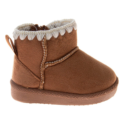Avalanche Boys Girls Fuzzy Boots Baby Kids Snow Warm Cozy Winter Boots - AV-Chestnut Size 3 Infant