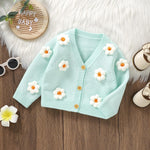 Toddler Baby Girl Sweater Floral Cardigan Knit Long Sleeve Coat Cute Fall Winter Outfits Clothes Infant Newborn (Aqua Blue, 6-9 Months)
