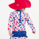 RuffleButts Baby Girls UPF 50+ Sun Protection Floral Printed Long Sleeve One Piece Rash Guard Swimsuit with Zipper