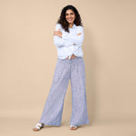 Motherhood Maternity Women's Smocked Waist Wide Leg Pregnancy Summer Casual Pants, Blue Stripe, Medium