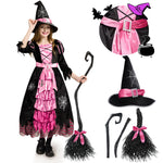 Spooktacular Creations Halloween Fairytale Witch Dress for Kids, Girls Cute Witch Costume Deluxe Set with Broom for Toddler Halloween Role Play Parties, Pink (S 5-7yrs)