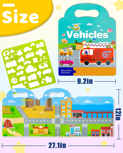 Benresive Reusable Sticker Books for Kids 2-4, Sticker Books for Toddlers 1-3 2-4, Toddler Travel Toys Activities Crafts Gifts - Vehicle