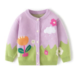 Girls' Floral Embroidered Button-Up Knit Cardigan Sweater, Purple and Green (US, Age, 3 Years, 4 Years, Purple)