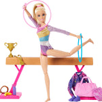 Barbie Careers Playset, Gymnastics Set with Blonde Gymnast Fashion Doll, C-Clip for Flipping Action, Balance Beam, Warm-Up Suit & Accessories