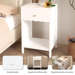 Night Stand Nightstand with Drawer and Open Shelf, Cute Scalloped Edge Bedside Table for Girls Bedroom, Modern Wood End Table, Coquette Preppy Room Decor for Bedroom, Dorm