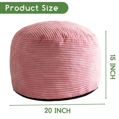 HIGOGOGO Round Stuffed Pouf Ottoman, Corduroy Poufs with Foam Chunk Filling, Furry and Fluffy Pouf Foot Stool Storage Ottoman, 20 X 15 Floor Poufs Foot Rest for Living Room, Pink