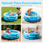 Sloosh Inflatable Kiddie Pool, 34"x10" Blow Up Kid Swimming Pool,3 Rings Blue Baby Pool for Toddler,Play Pit for Dog with Geometric Pattern for Summer Water Party Backyard Garden(Fish)