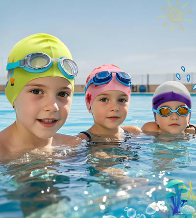 Vorshape Swim Cap Kids (2 Pack), Durable Waterproof Swimming Cap for Girls Boys Teens Toddler Aged 3-8, Comfortable Fit Kids Swim Cap for Long Hair, Silicone Swim Caps for Kids, Bright Purple & Pink