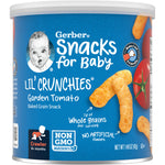 Gerber Snacks for Baby Lil' Crunchies Garden Tomato snack container on a white background