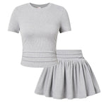 PATPAT Girls Skirt Sets Size 9-10 Years, Grey Crop Tops and Elastic Waisted Pleated Skorts 2 Piece Outfits, Girls Y2K Outfits, Kids Clothes Summer Clothes Clothing Sets