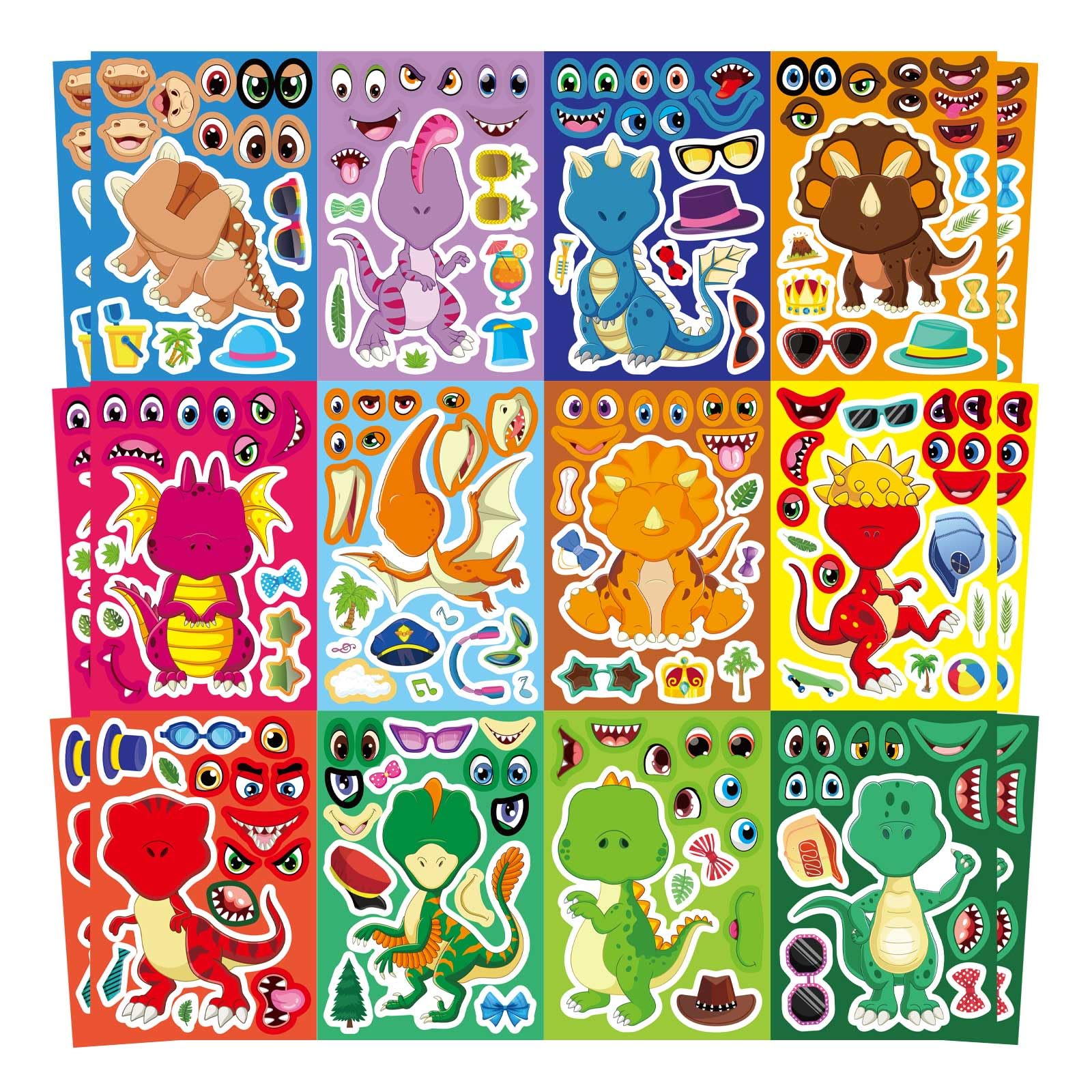 24 Sheets Make-a-face Stickers, Make Your Own Ice Cream Mix and Match Sticker Sheets DIY Summer Ice Cream Stickers for Kids Party Favors Activities