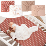 4 Pack 52''x28'' Muslin Crib Sheets Neutral Soft and Breathable Cotton Baby Sheets 9in Thick for Girl Boy Standard Fitted Crib Mattress(Boho Rainbow & Sun)