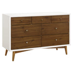 Babyletto Palma 7-Drawer Assembled Double Dresser in White and Natural Walnut, Greenguard Gold Certified, 19"D x 53"W x 34.25"H