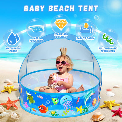 Baby Beach Tent, Pop-Up Above Ground Pool, Foldable Kiddie Pool with Sun Shelter Canopy for Ages 9-48 Months, Toddler Wading Pool, Portable Water Play Sum Toys for Outdoor Activity