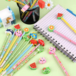 DERAYEE 24PCS Cute Pencils with Fruit Animal Top Eraser, Fun Wooden Pencil for Kids Students Reward Prize Classroom Party Favors