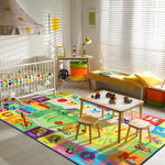 B BENRON Kids Rugs for Playroom Classroom Bedroom, Educational and Fun Play Mat with ABC Alphabet Animals, Learning Rug for Children Toddler Baby Girls Boys Nursery, Washable, 4x6