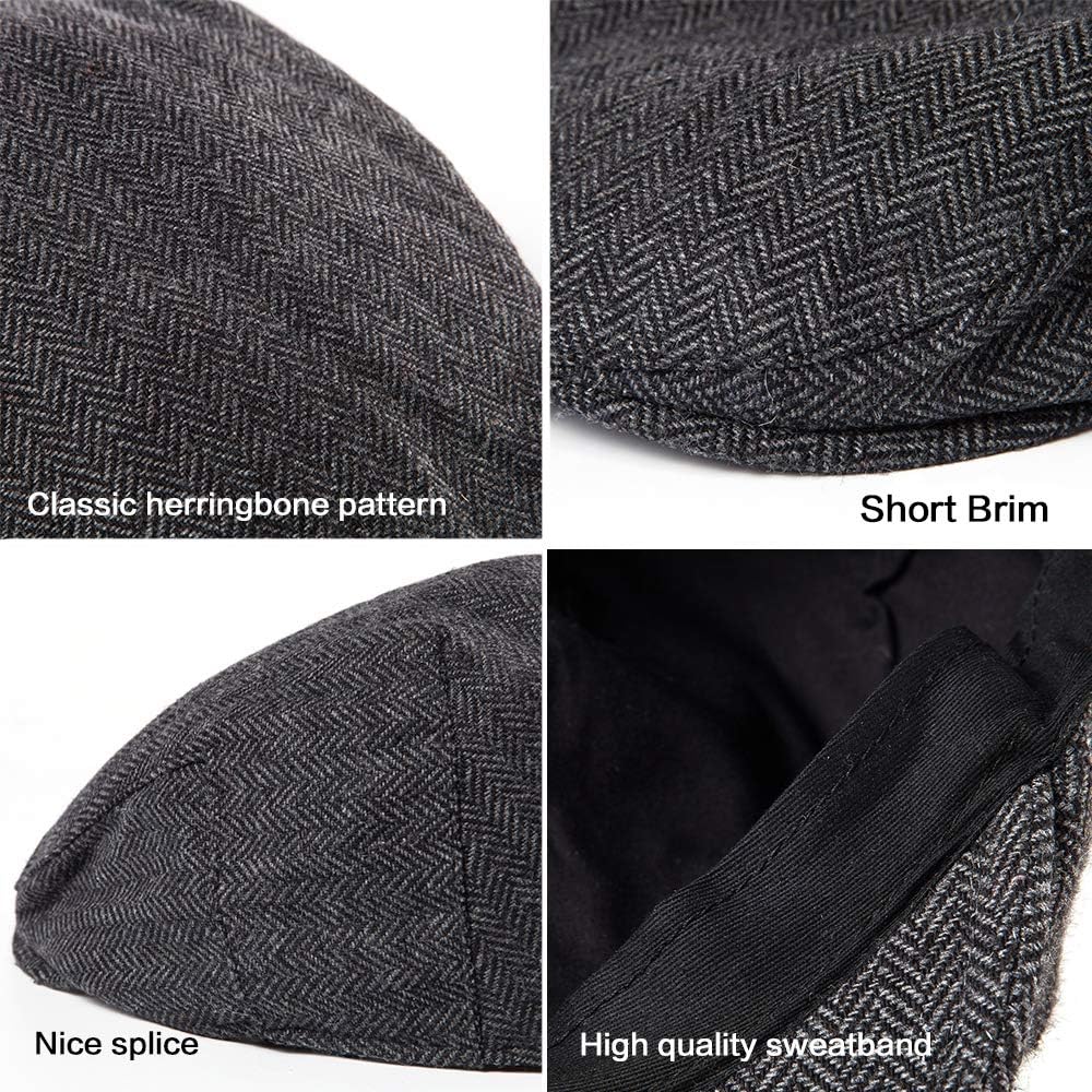 Men Ivy Hat Newsboy Cap - Classic Wool Blend Tweed Flat Cap Cabbie Hat Men