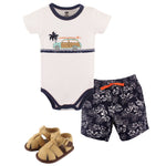 Hudson Baby Unisex Baby Cotton Bodysuit, Shorts and Shoe Set, Surf Car, 12-18 Months